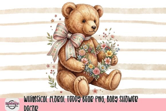 Download Whimsical Floral Teddy Bear PNG, Baby Shower Decor - Decor Collection