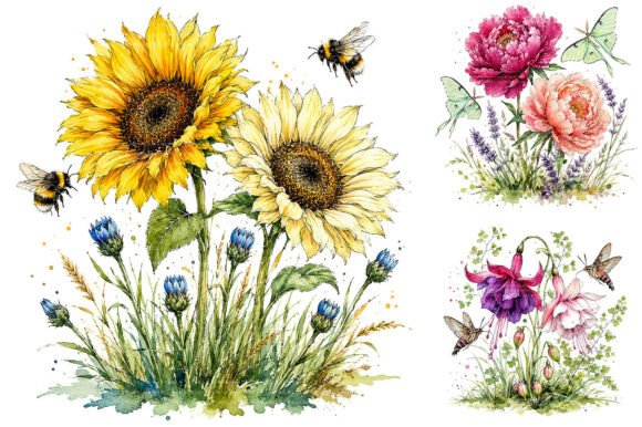 Download Whimsical Wildflower Clipart Bundle - Wildflower clipart Collection