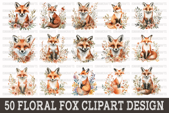 Download Floral Fox Watercolor Clipart Bundle PNG - Premium Resources