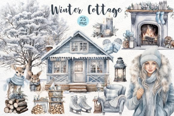 Download Winter Cottage Watercolor Sublimation - Winter cottage watercolor Collection