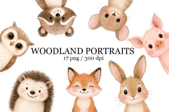 Download Cute Animal Portrait Watercolor Clipart - Cute animal Collection
